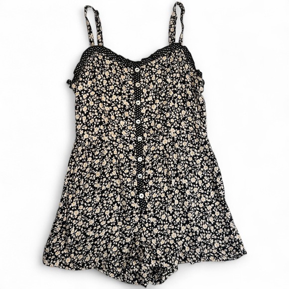 Angie Pants - Angie Floral Romper Small Button Front Spaghetti Strap Ditsy Print